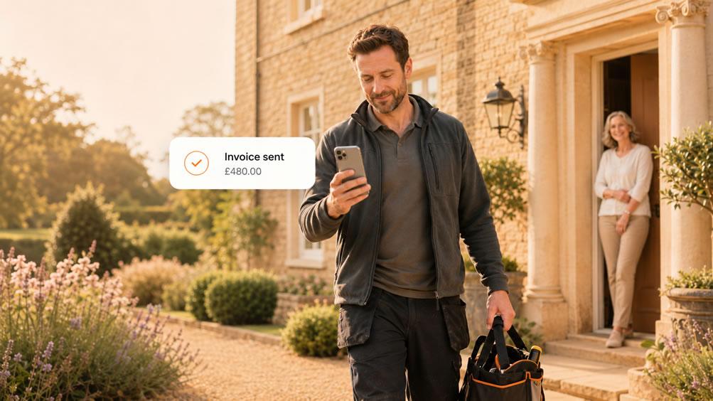 Contractor sending invoice on mobile